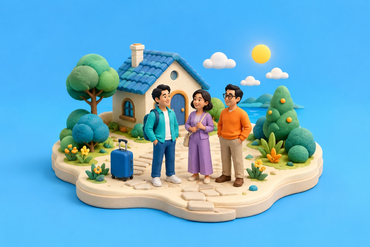 A colourful miniature world with a human character